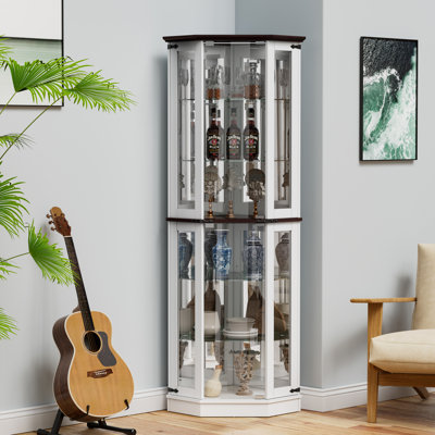 Dibbell 71'' Farmhouse Display Curio Cabinet with LED Lights