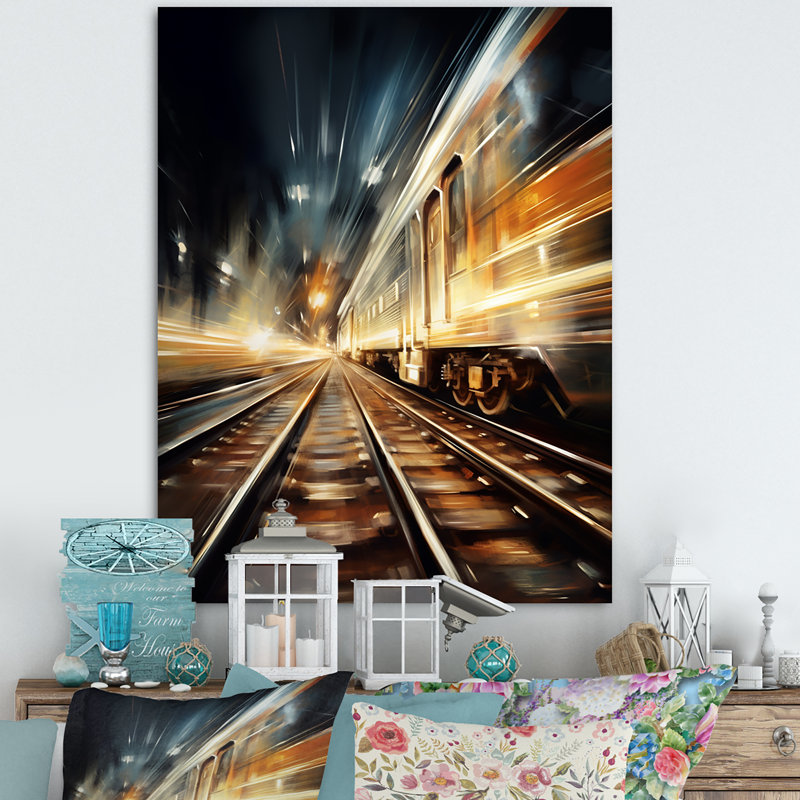 «Train Luminous Trail Lights II», reproduction sur toile, H 20 po x l 12 po x P 1 po, Toile tendue