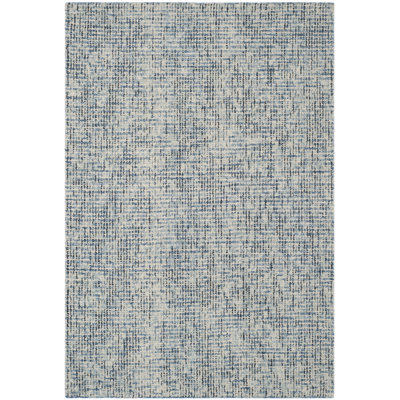 Tapis bleu / gris anthracite en laine touffeté à la main