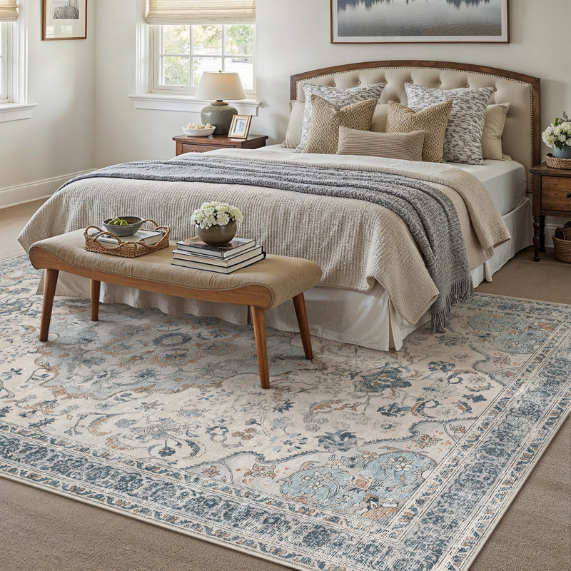 Eleanor Vintage Oriental Washable Area Rug With Non-Slip Backing, Blue, Rectangle 8' x 10'