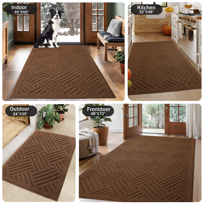 Tapis d'entrée antidérapant pour salle de bain Wardlaw, L 48 po x L 72 po, Brun