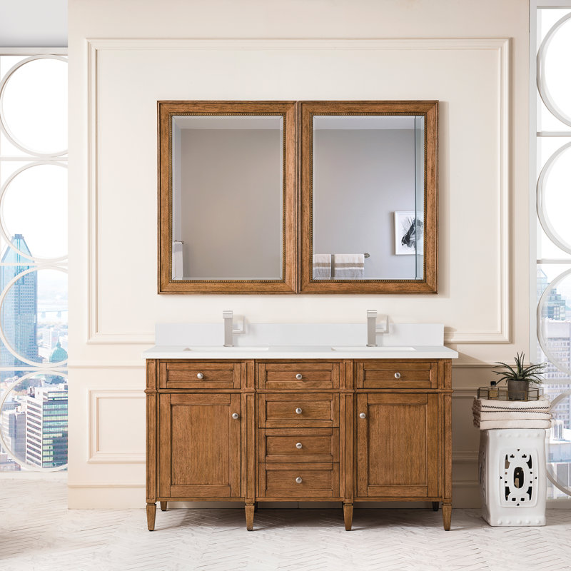 Brittany 60'' W Double Vanity, Single-Hole, White Zeus, Saddle Brown