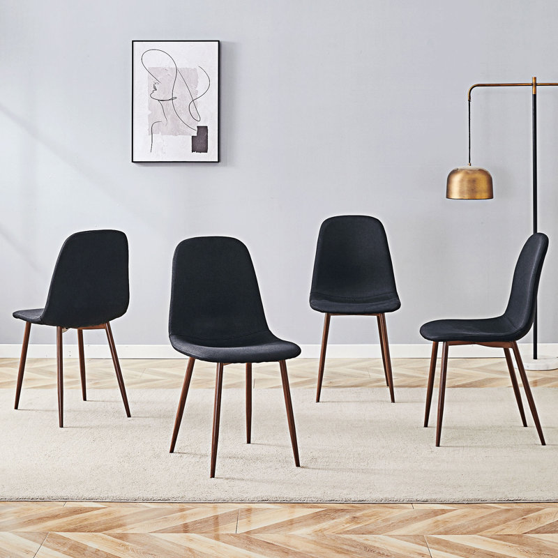 Upholstery Dining Chairs Set Of 4, Walnut, Black