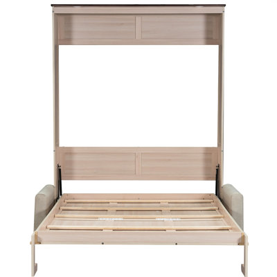 Beige Led - Grand lit ajusté avec, idéal pour la vie compacte dans de minuscules appartements, pin et construction confortable, lecture en fin de soirée, revêtement en lin