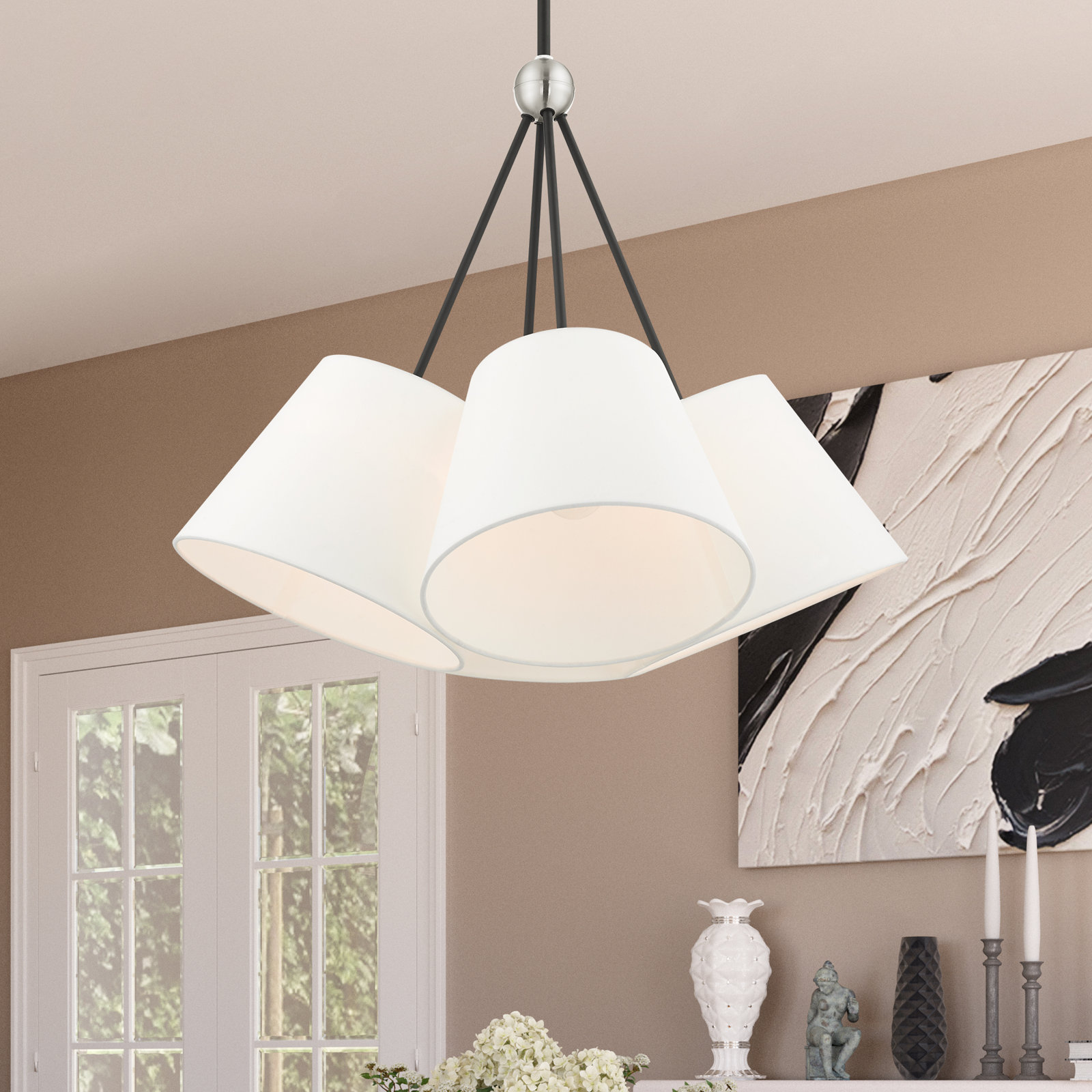 Grove 4-Light Chandelier, Black, Off-white