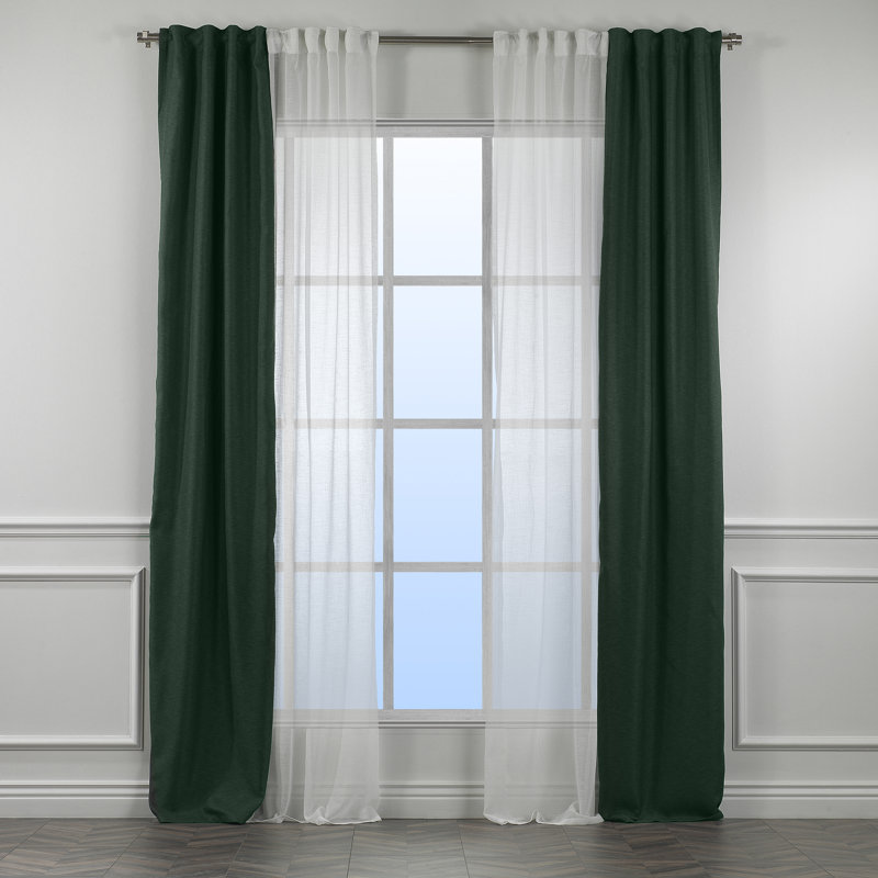 Decorative Window Curtain Each Panel, 27" W x 95" L, Duck Green/White