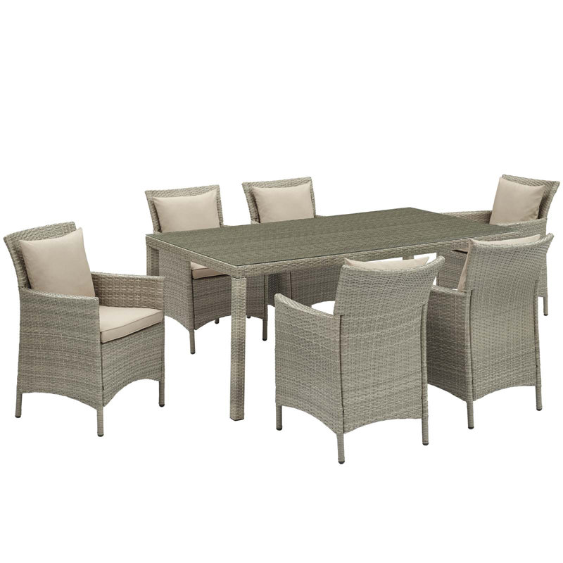 Ensemble repas d'extérieur en rotin 7 pièces Conduit, Beige, gris