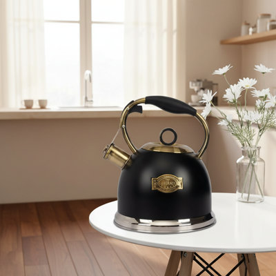 Théière rouge sifflet de 3,0 pintes, acier inoxydable, compatible avec les surfaces de cuisson