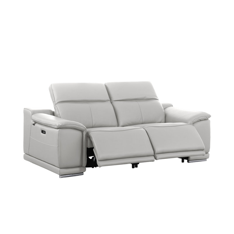 Divanitalia Top Grain Italian Leather Loveseat, Light Gray
