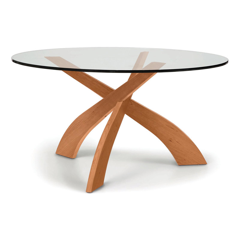 Entwine Chat Tables - Round Glass Top Table, Natural Cherry, 26"H x 48"L x 48"W