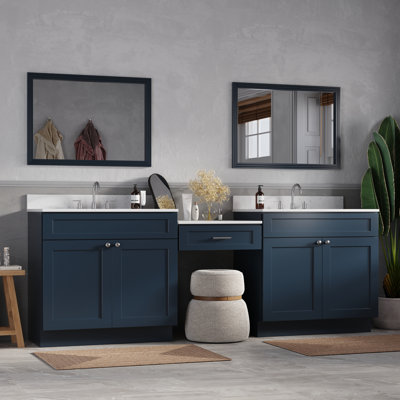 96'' Double Bathroom Vanity With Desk Dovetail Solid Wood Drawer With Carrara Quartz Top