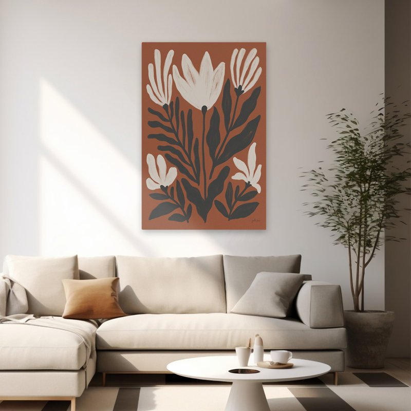 Simple Petals II V2 - beige, noir, brun, crème, H 60 po x l 40 po
