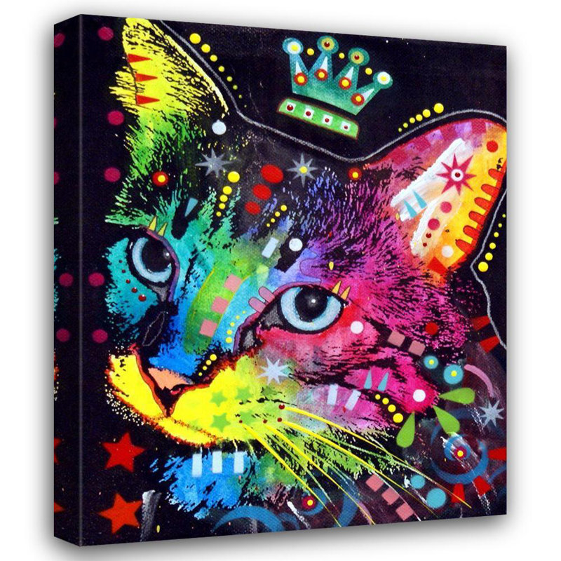 Hokku Designs Dean Russo Collection Gallery Wrapped Canvas Art Titled: Thinking Cat Crowned