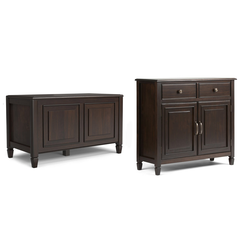 Petit coffre de rangement en bois massif Connaught de 36 po de large et armoire de rangement de 40 po de large en brun châtaignier foncé