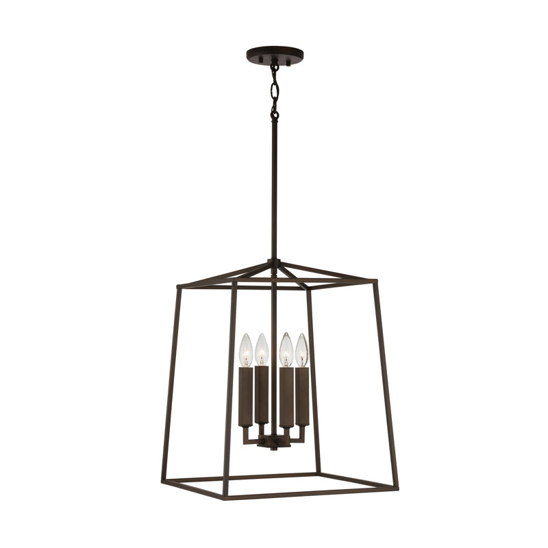 Lustre géométrique à 4 lumières Thea, Bronze huilé, H 26,75 po x l 16 po x P 16 po