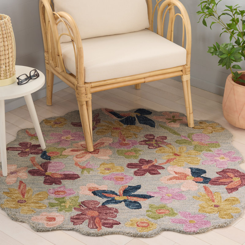 Jardin Hand Tufted Wool; Cotton Floral Indoor Rug, Square 5'