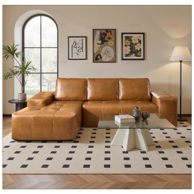 Boneless Faux Leather Cloud Sectional Couch With Chaise, No Assembly L Shaped Modular Sofa In A Box