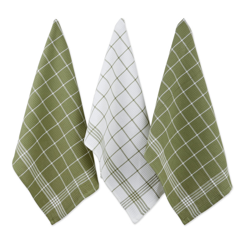 Torchon aubergine Waffle Weave, Vert feuille