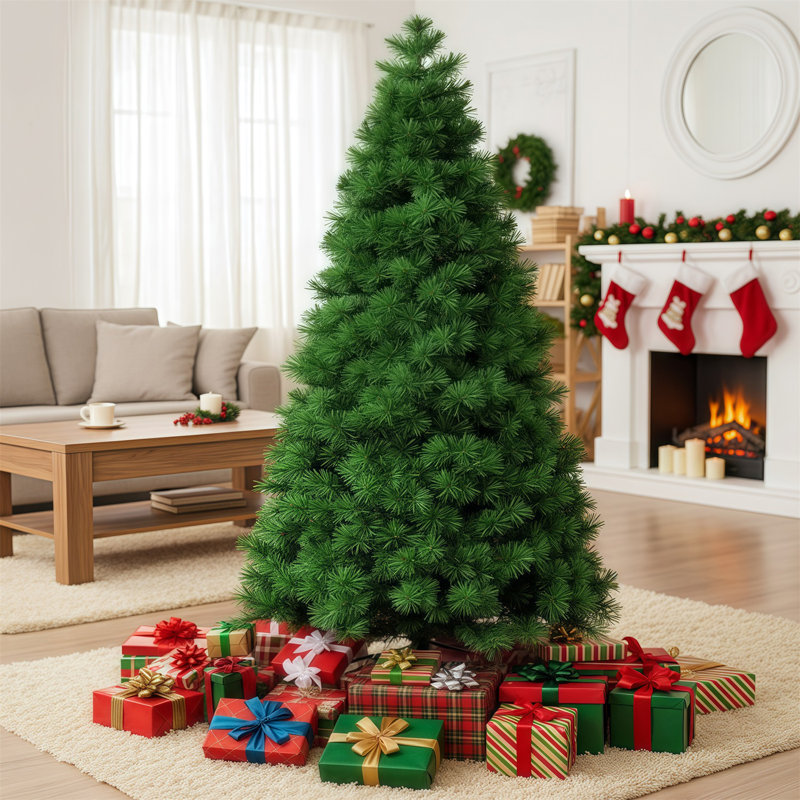 Arbre de Noël à charnière artificiel de qualité supérieure avec lumières chaudes préinstallées et support pliable, choix pour la décoration de Noël