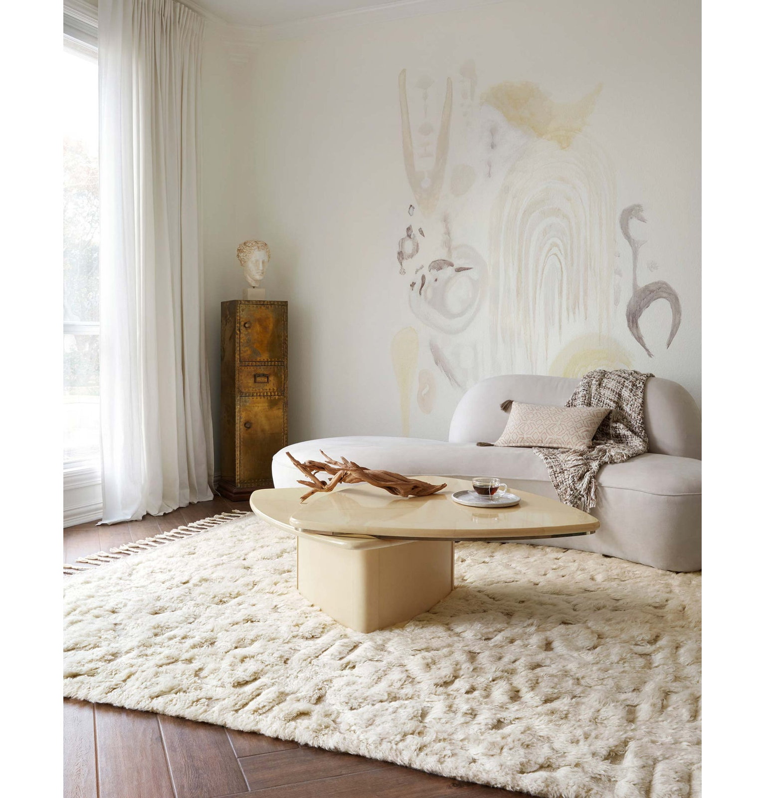 Michaela Beige Hand-Knotted Wool Rug, Rectangle 7'9" x 9'9"