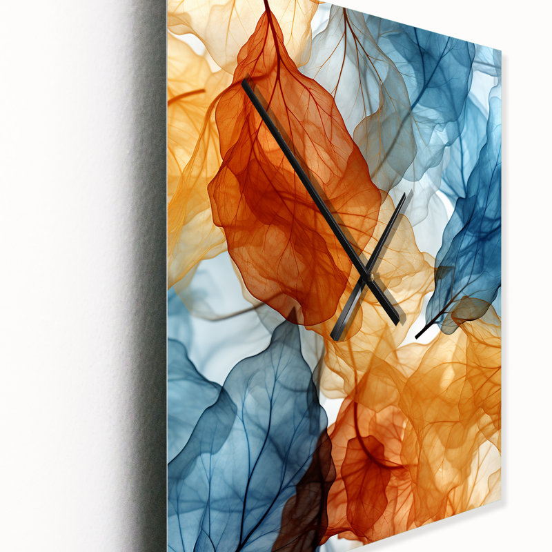 Horloge murale rétro avec motif de feuilles bleues et rétro, Très grand