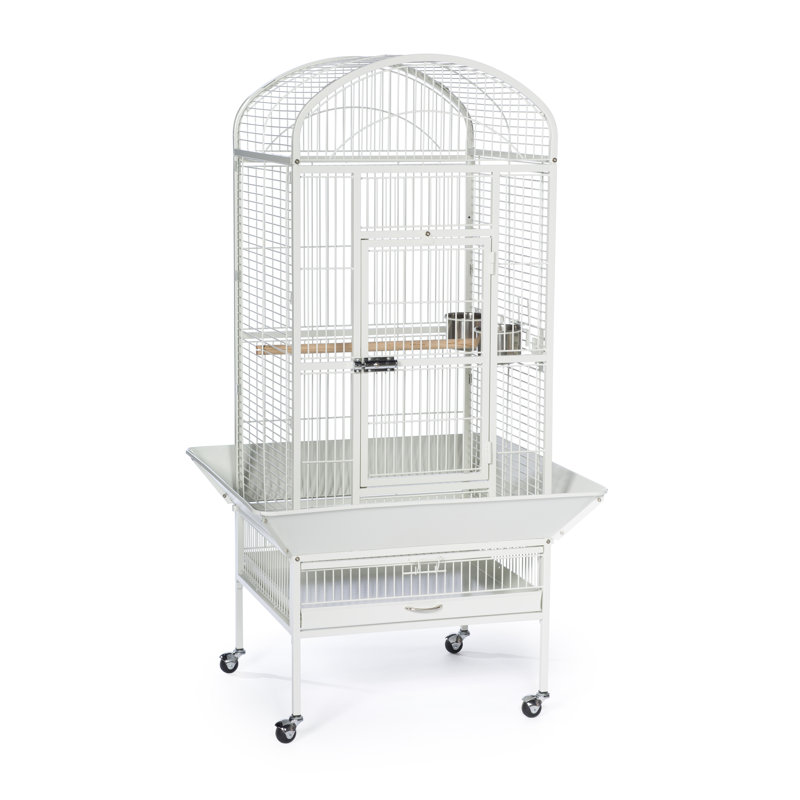 Chalk White Medium Dome Top Bird Cage with Wheels