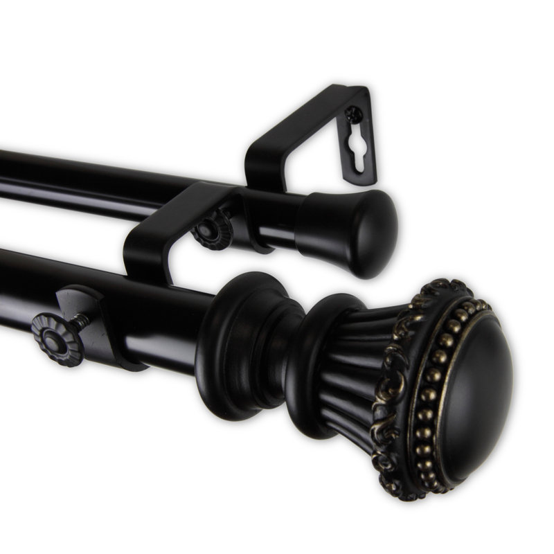 Lebow Steel Adjustable Double Curtain Rod, Black, 120" - 170"
