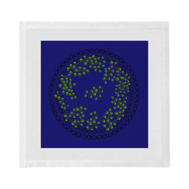 Christmas Berries Cotton Blend Square Napkins, Green Blue