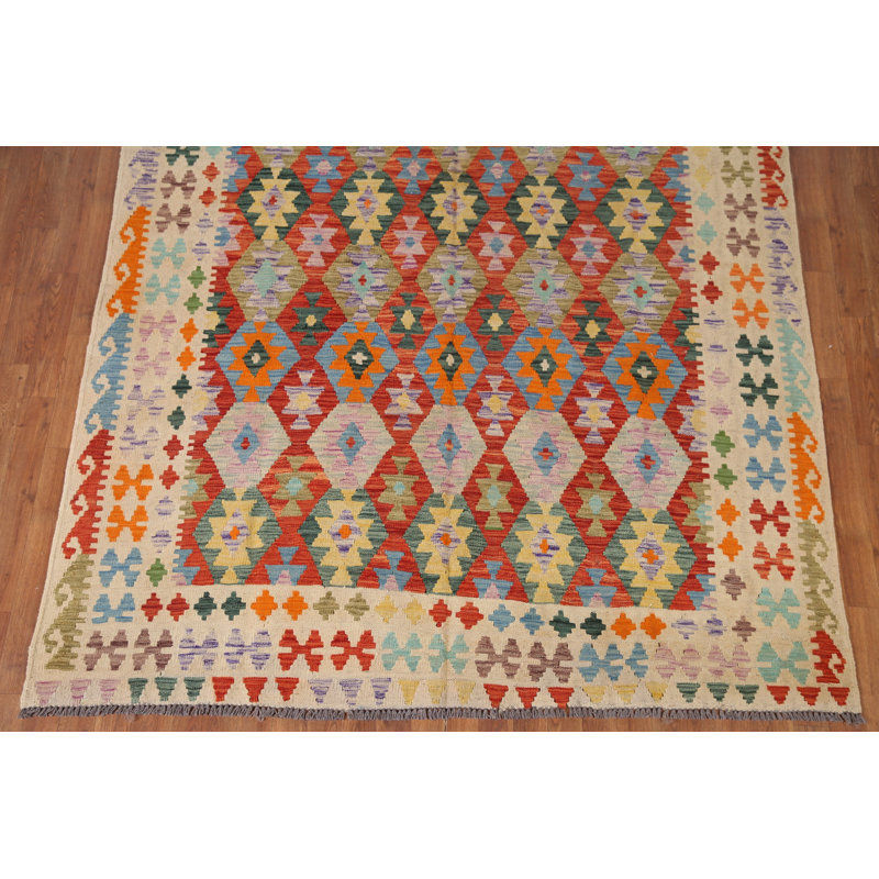 Tapis oriental réversible en laine Kilim 7 x 10