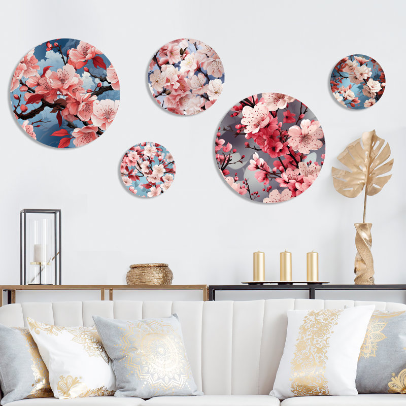 Windermere - Ensemble d'art mural rond floral oriental de 5