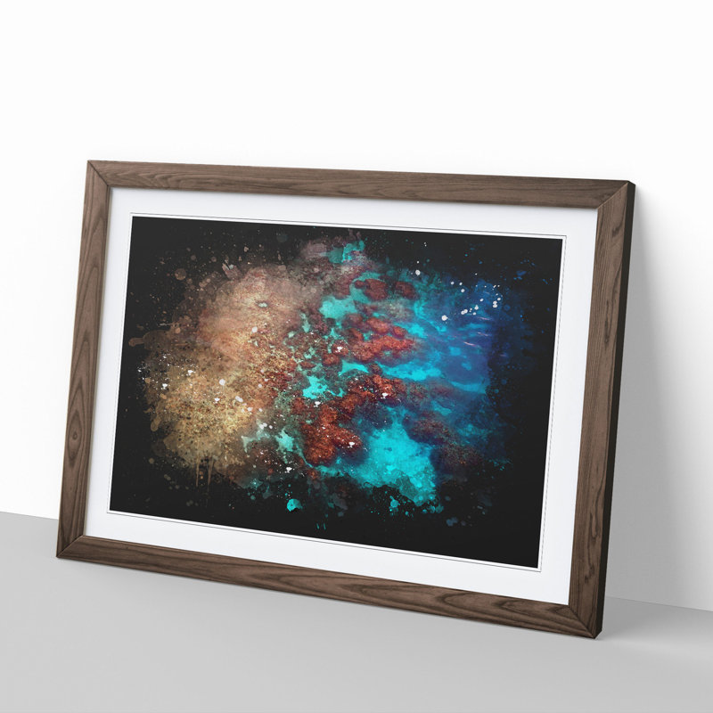 The Great Barrier Reef Coral Paint Splash - Picture Frame Graphic Art, Walnut Framed, 65cm H x 90cm W x 2cm D