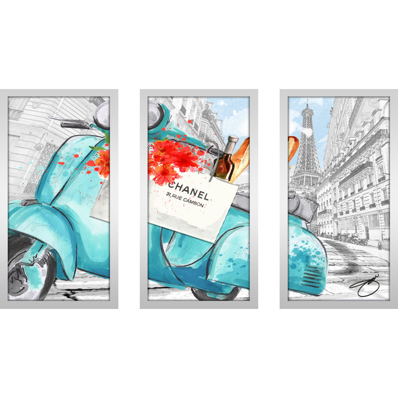 "scoot environ paris 2" par par jodi, ensemble de 3 impressions encadrées, H 33,5 po x l 52,5 po x P 1 po