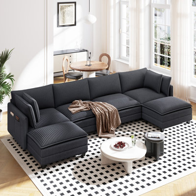 143" U Shaped Cloud Modular Sofa With 2 Ottomans