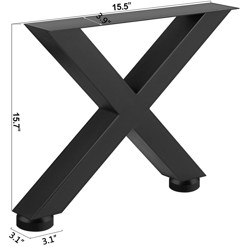 Pieds de table, H 15,7 po x l 15,5 po x P 3,9 po, Noir