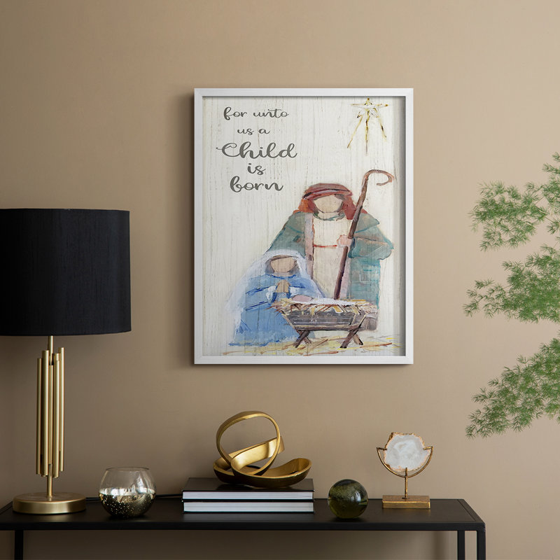 «For Unto Us», reproduction encadrée - bois massif, H 21 po x l 17 po, Blanc