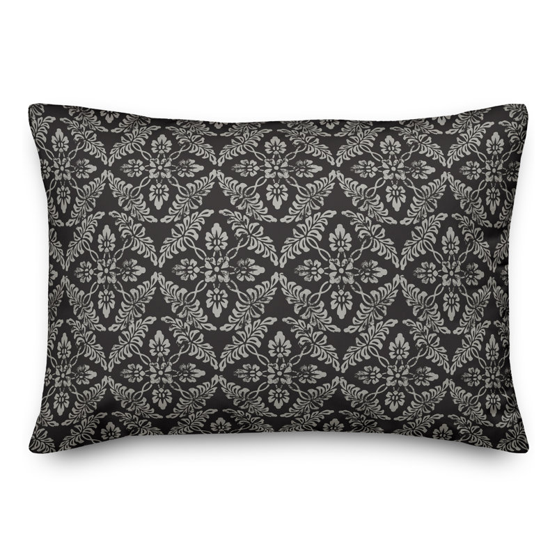 Amsden Outdoor Reversible Throw Pillow, Floral 1, Black