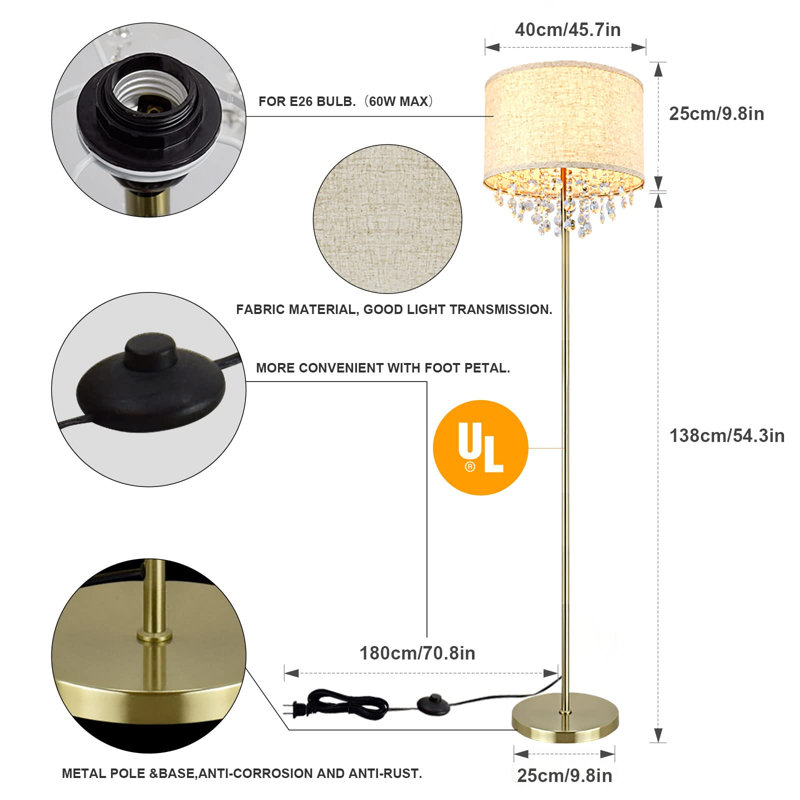 54.29'' Traditional Floor Lamp, Gold
