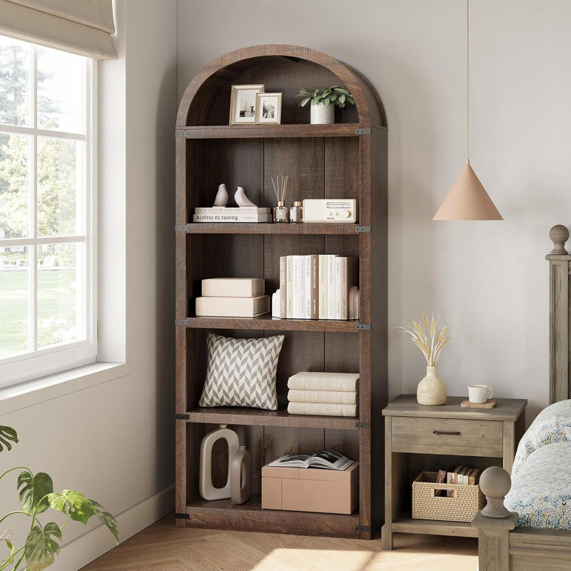 71" Tall 5-Tier Wooden Bookshelf, Open Display Storage Shelf, Brown