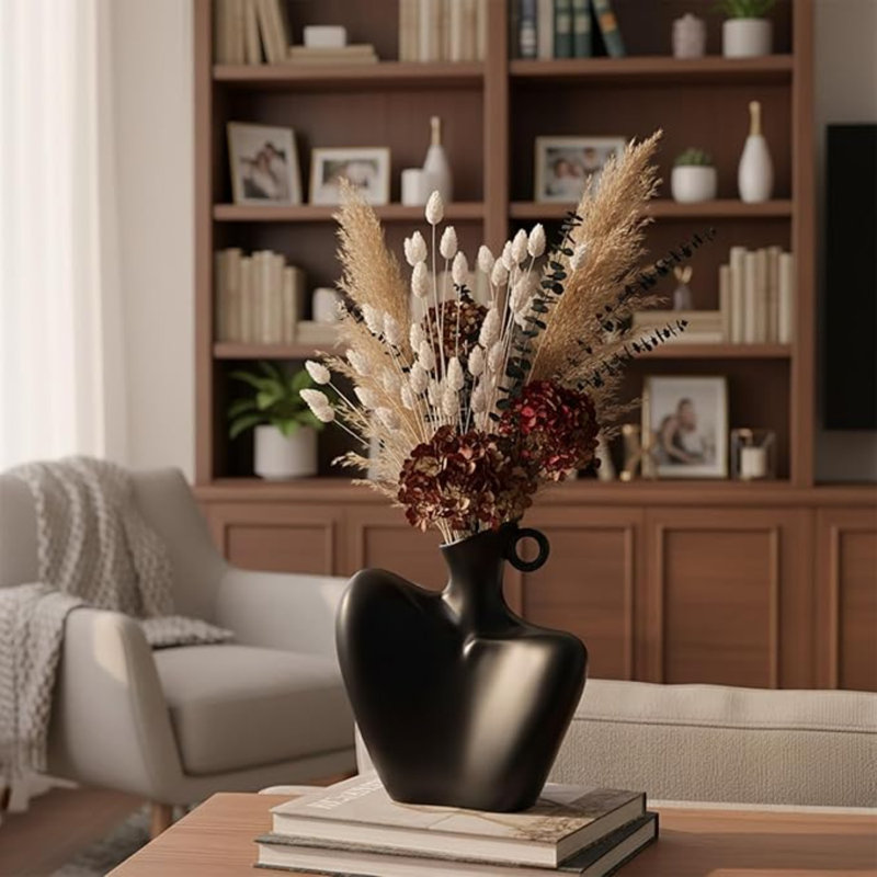 Vase en céramique, vase corps humain pour la décoration intérieure, vase Boho minimaliste moderne pour salons, chambres à coucher, tablettes, tables de salle à manger, salles de bain et bureaux (noir)