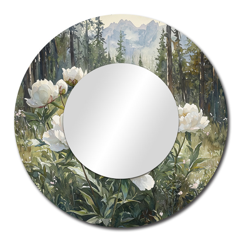 Peonies In The Alpine Forest I - Floral Accent Wall Mirror - Printed On Metal, 29" x 29"