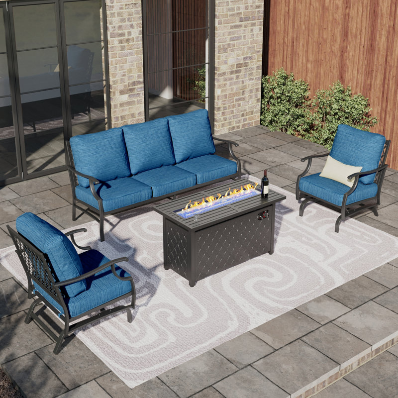 Outdoor Patio Conversation Furniture Set, Peacock Blue