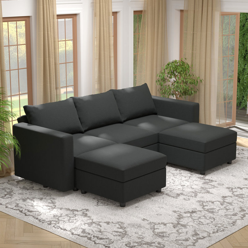 Canapé modulaire rembourré 5 pièces 90 po BOX MODULE STO SOFA, Mélange de coton gris