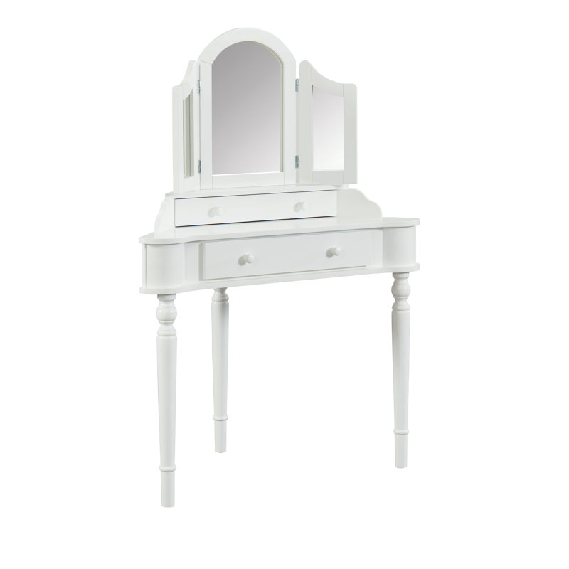 Ensemble coiffeuse et tabouret en bois massif Castiel, Blanc
