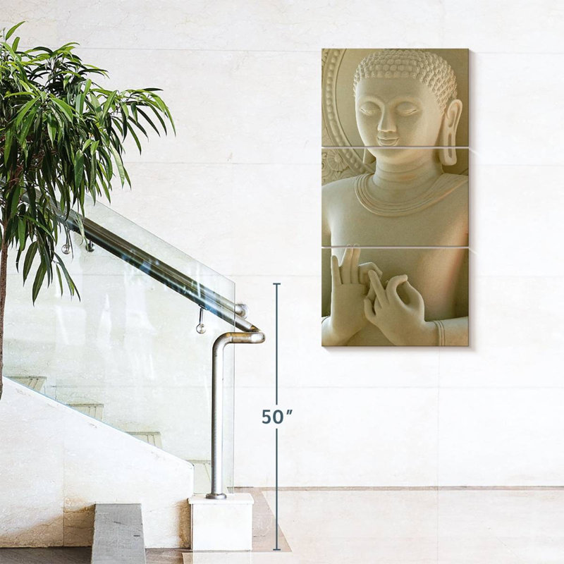 Bouddha calcaire 3 pièces, H 62 po x l 30 po x P 1,25 po
