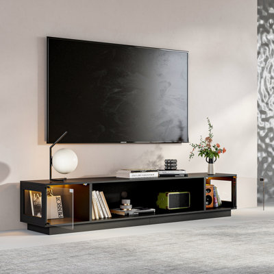 78.7'' Modern TV Stand With Tempered Glass Doors And Adjustable LED Lights, USB Powered, MDF Frame