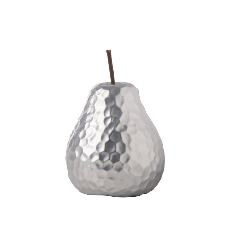 Figurine en céramique poire finition argent mat