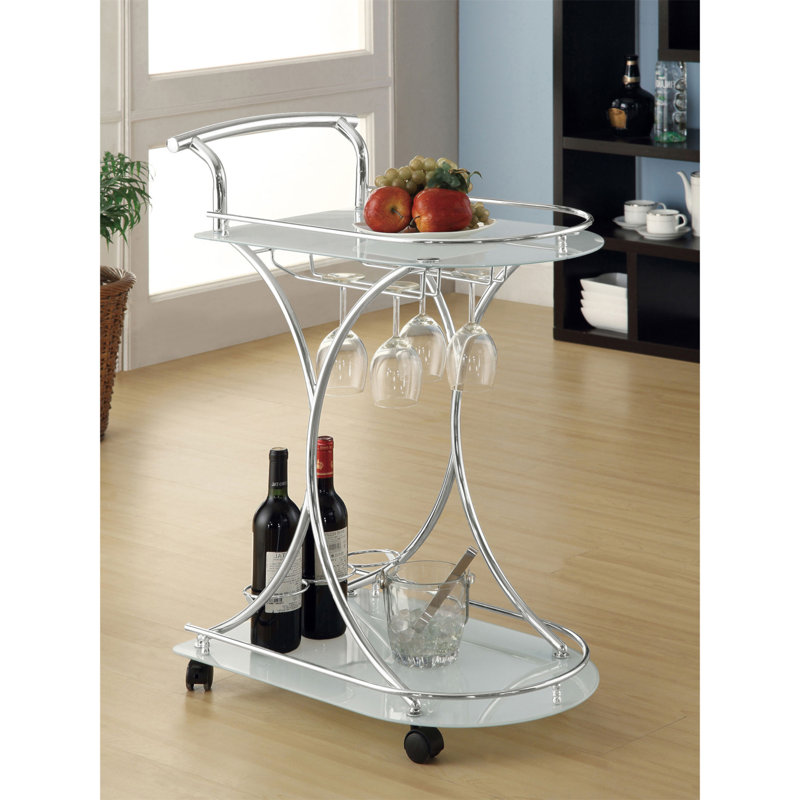 Chariot-bar en verre à 2 niveaux Allen, Blanc