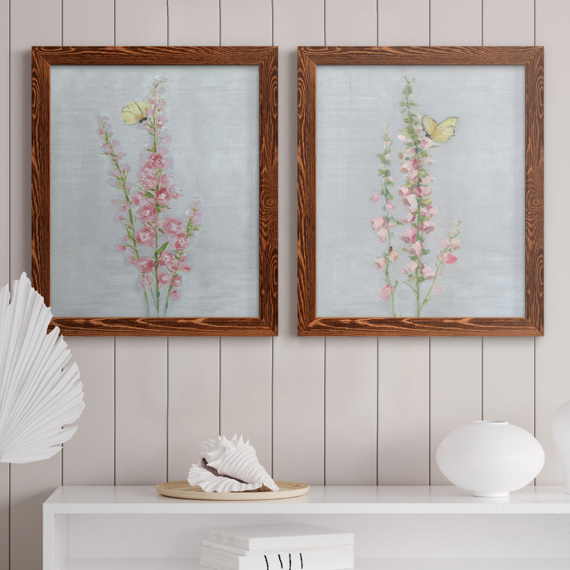 Foxglove Garden I - ensemble de 2 reproductions, H 20 po x l 17 po x P 1 po, Toile avec cadre érable, Pas de tapis