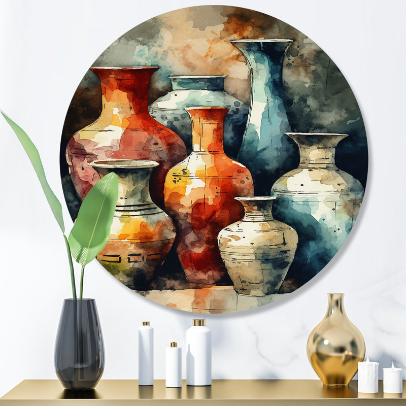Poterie bohème orange et verte, H 23 po x l 23 po x P 1 po