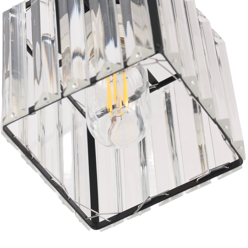 Zakiel Zakieltal 1-Light Modern Luxury Crystal Square Semi Flush Mount Ceiling Light, Matte Black